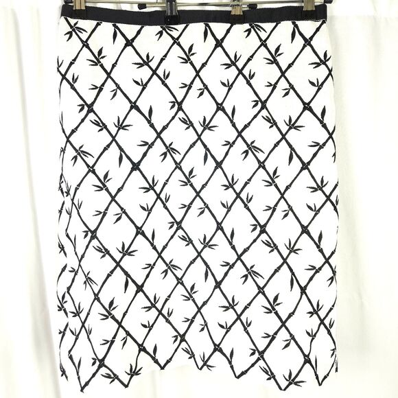 Talbots Womens 10 White & Black Striped Linen Rayon Bamboo Floral Midi Skirt - Picture 1 of 6